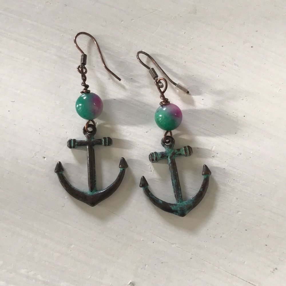 Anchor & Bead Dangle Earrings